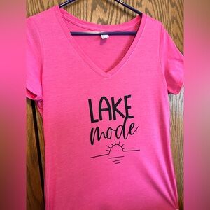 Handmade “The District”  Pink V-Neck Graphic Tee- Lake Mode Design
Size medium